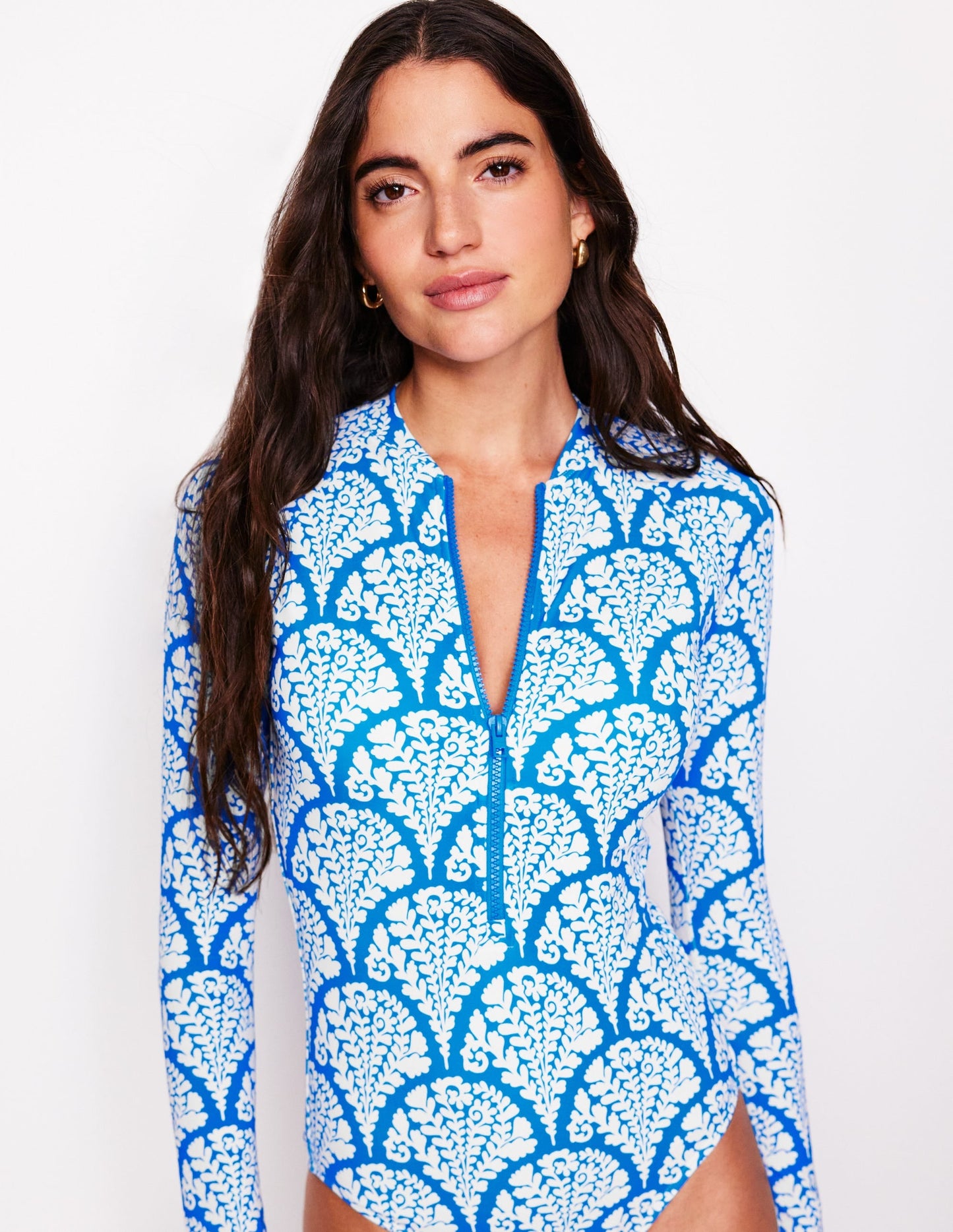 Sporty Raglan Sleeve Swimsuit-Bright Blue, Blossomy