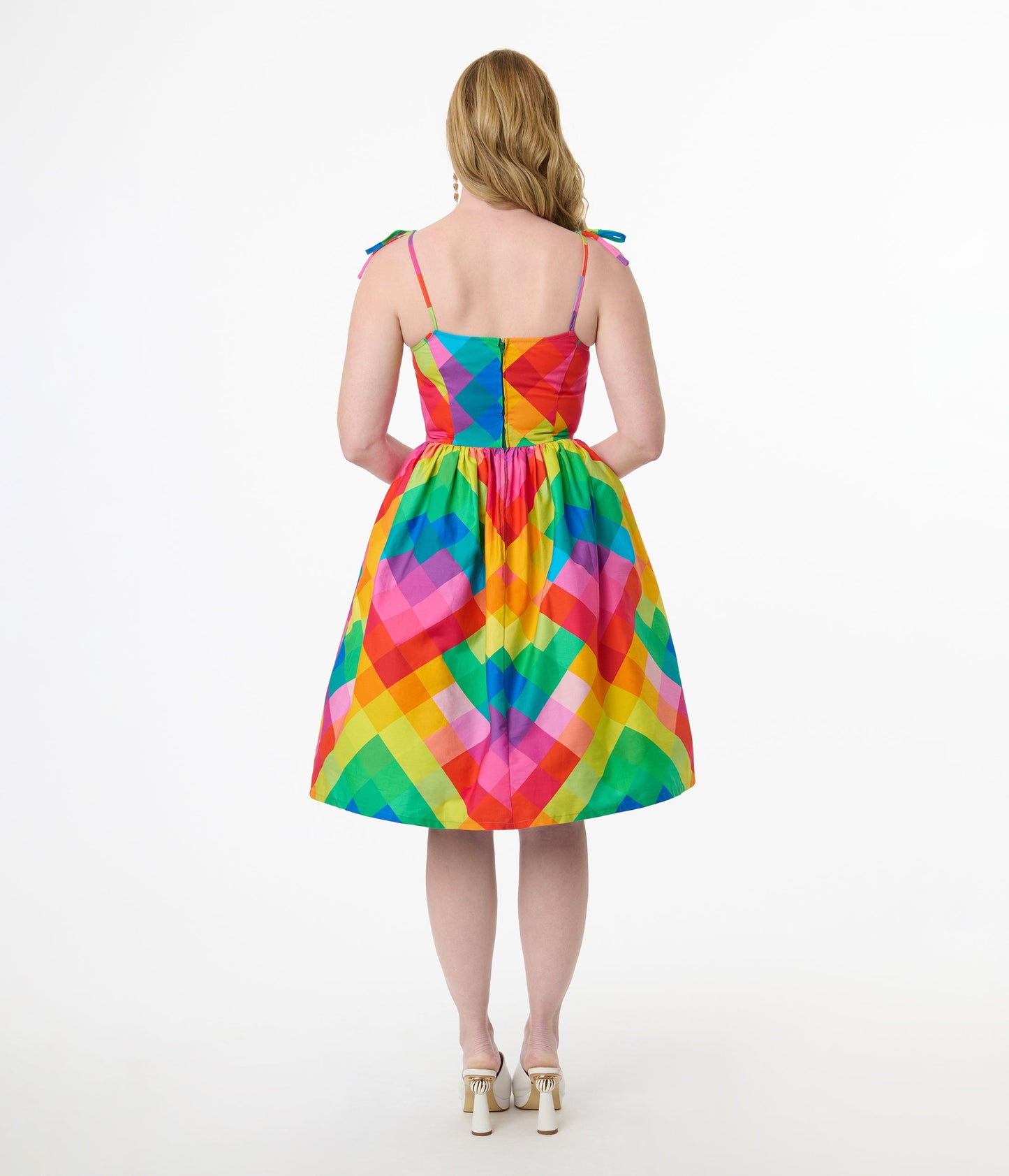 Unique Vintage 1950s Rainbow Chevron Cotton Bobbie Swing Dress