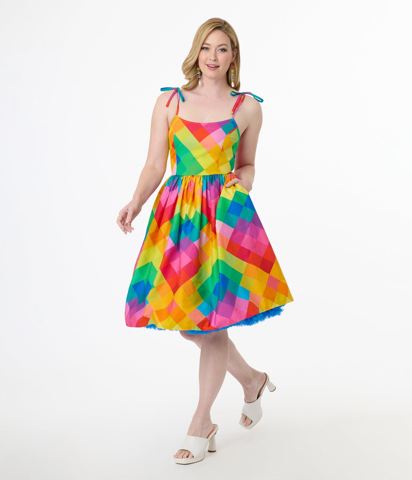 Unique Vintage 1950s Rainbow Chevron Cotton Bobbie Swing Dress