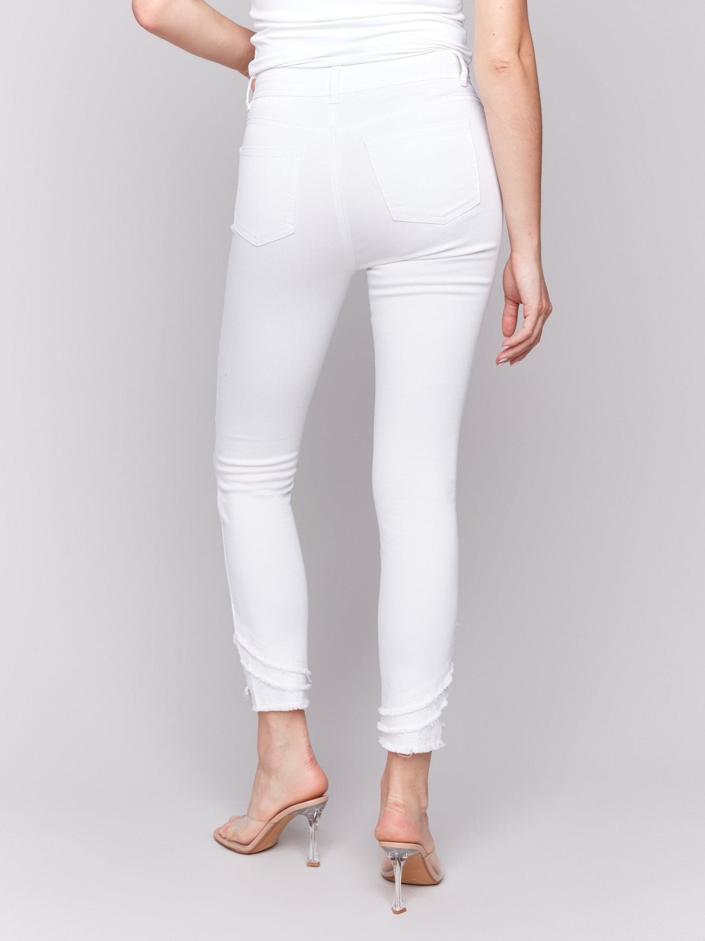 Frayed Hem Twill Pants - White