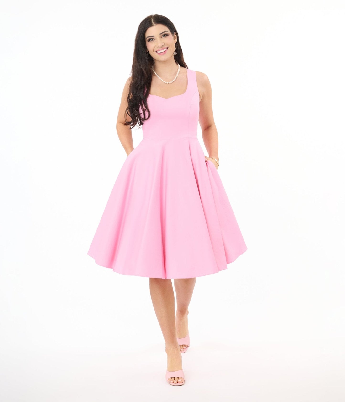 Hell Bunny Pink Heidi Cotton Swing Dress