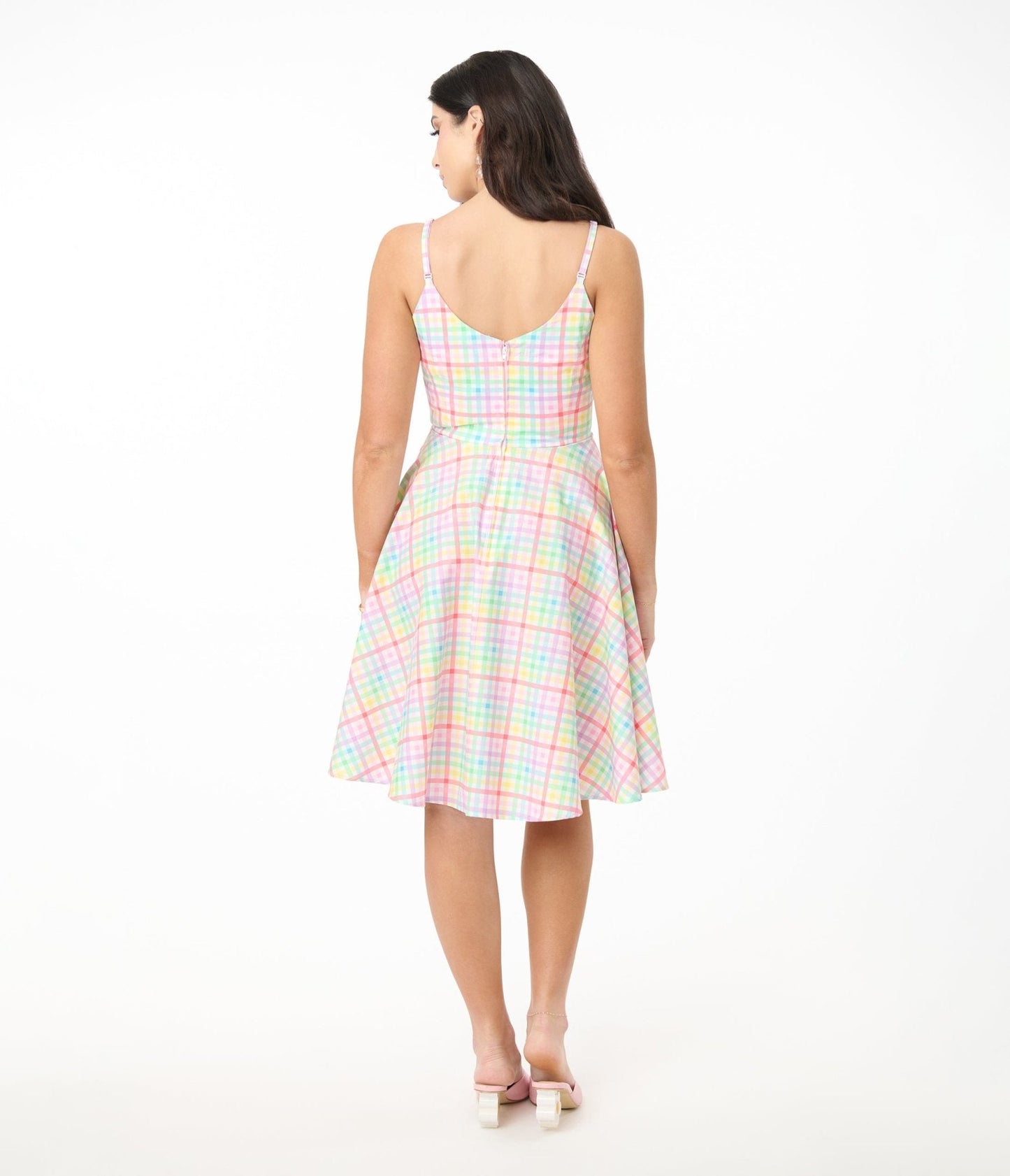 Hell Bunny Rainbow Gingham Cotton Swing Dress