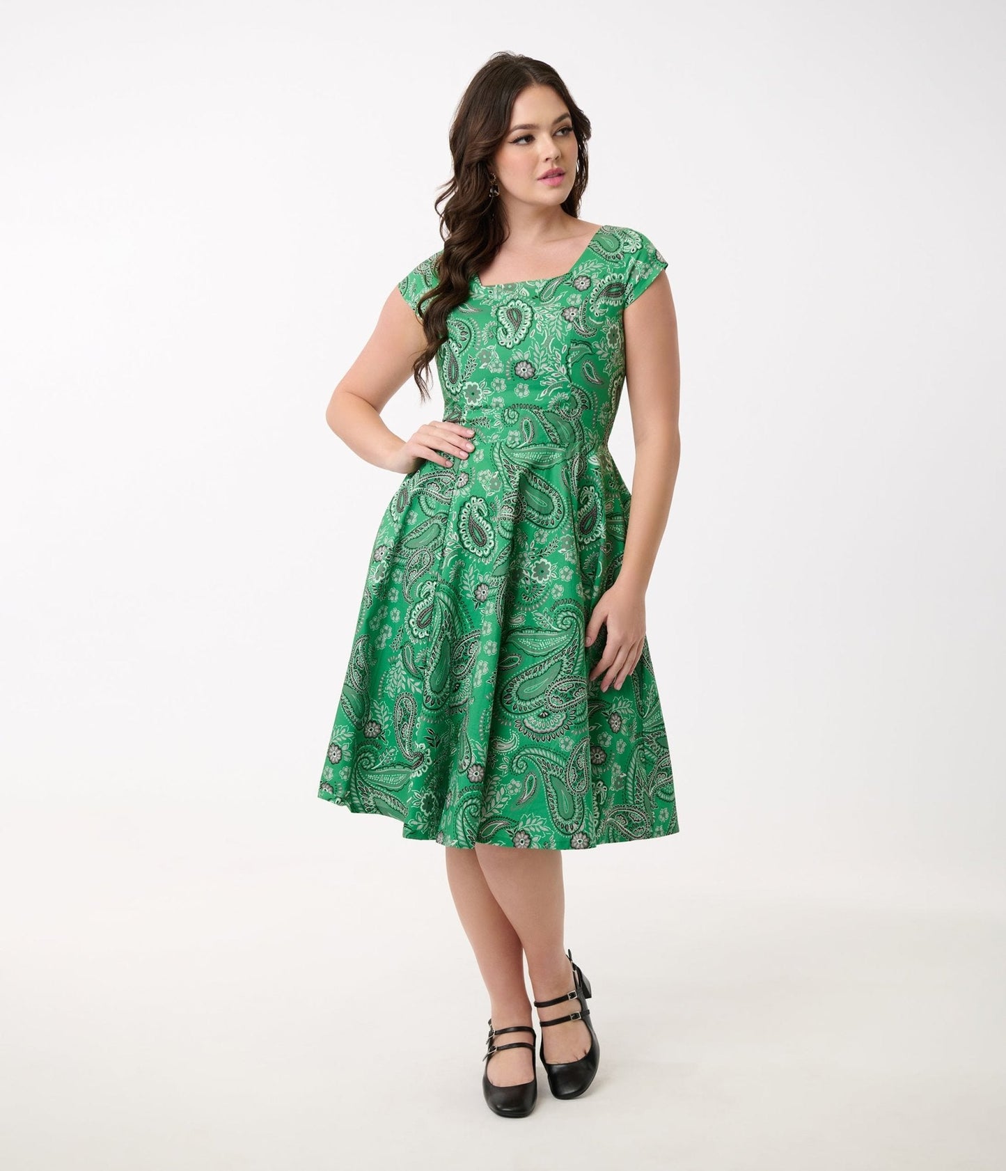 Magnolia Place 1950s Green Bandana Print Anna Cotton Swing Dress