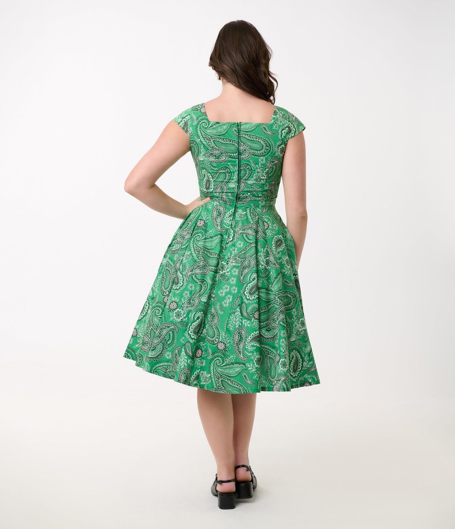 Magnolia Place 1950s Green Bandana Print Anna Cotton Swing Dress