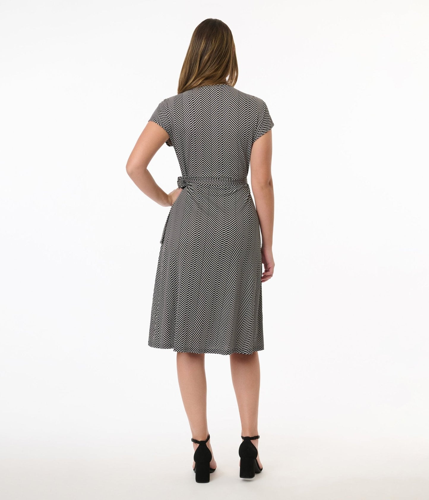 Royal Monk 1950s Black & White Chevron Stripe Wrap Dress