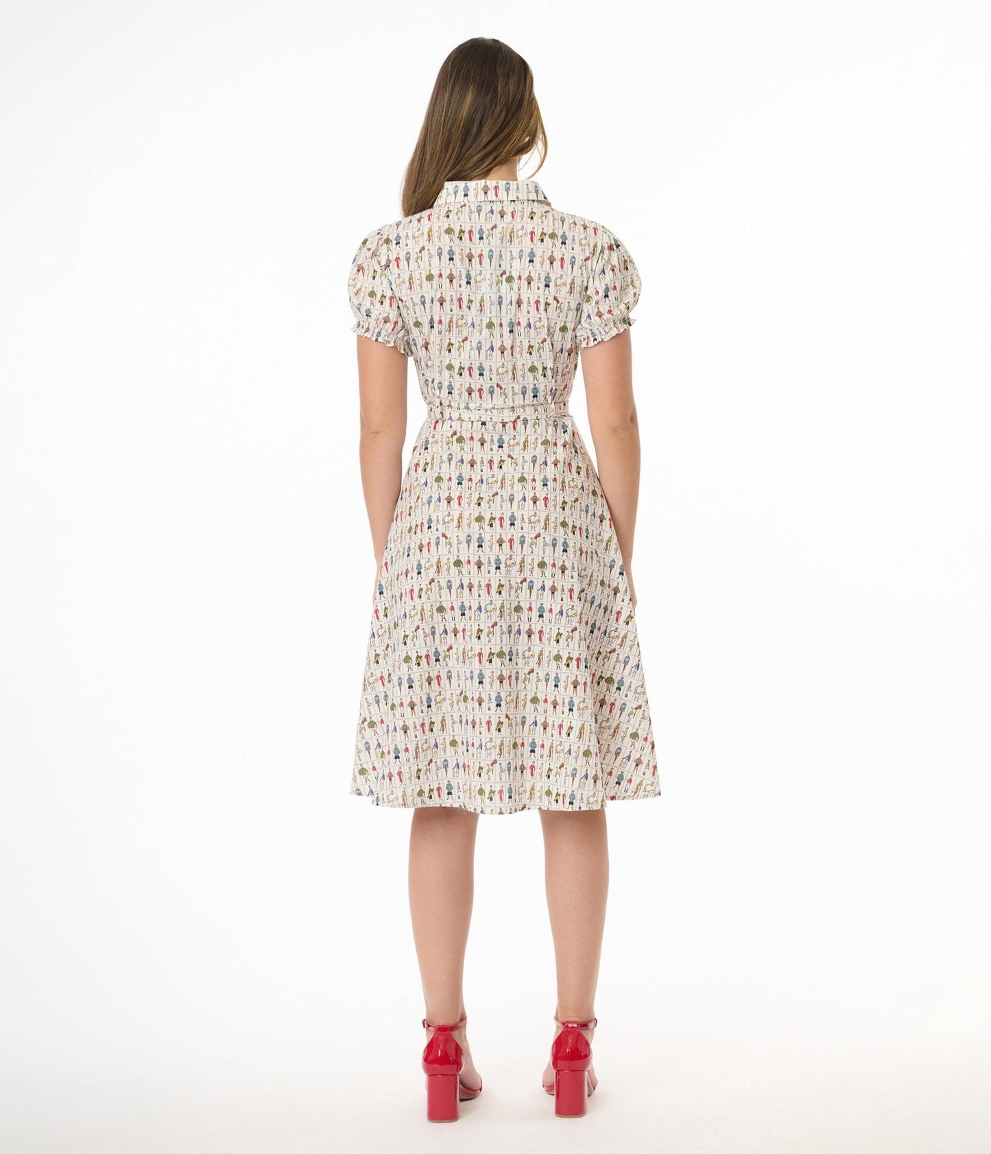 Royal Monk 1950s Retro Sports Star Print Cotton Shirt Dress
