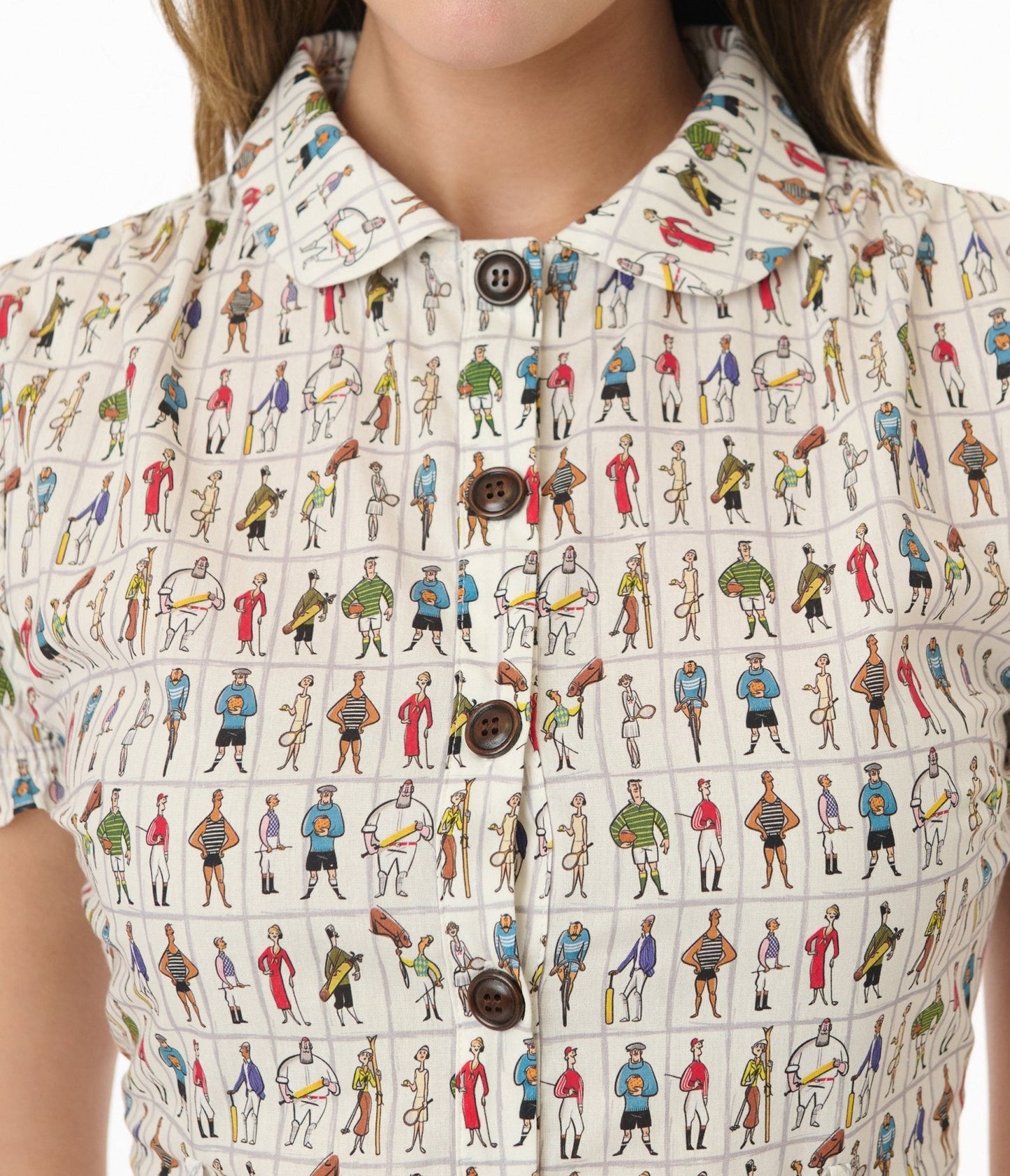 Royal Monk 1950s Retro Sports Star Print Cotton Shirt Dress