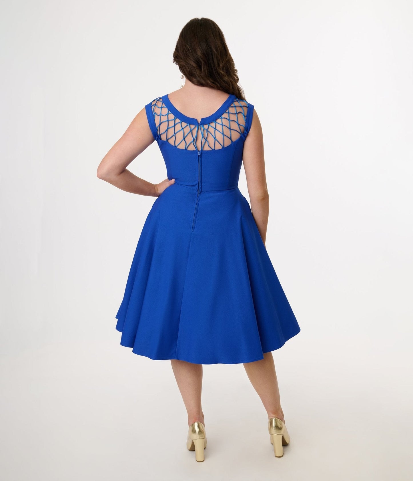 Unique Vintage 1950s Royal Blue Diamond Cable Swing Dress