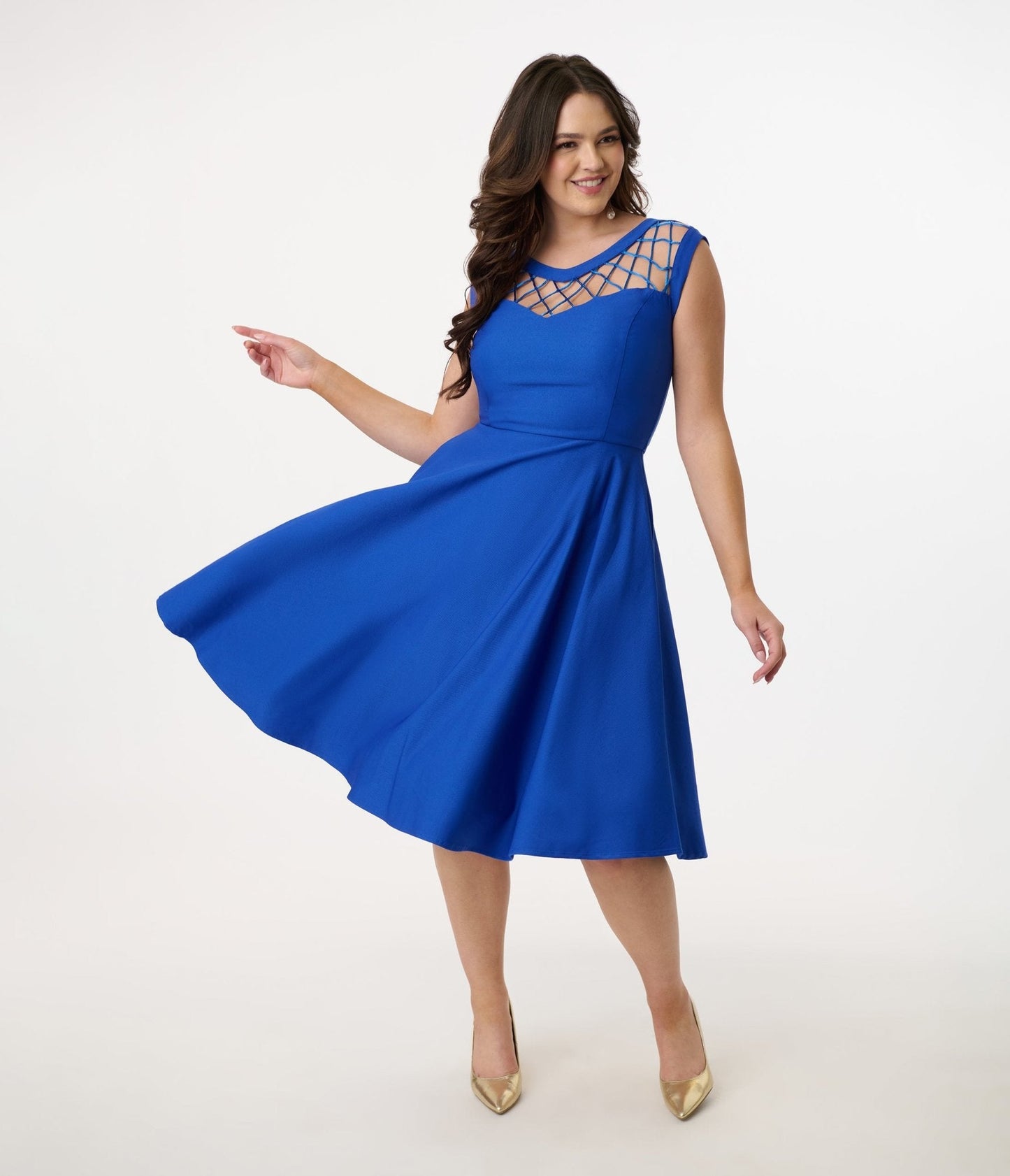 Unique Vintage 1950s Royal Blue Diamond Cable Swing Dress