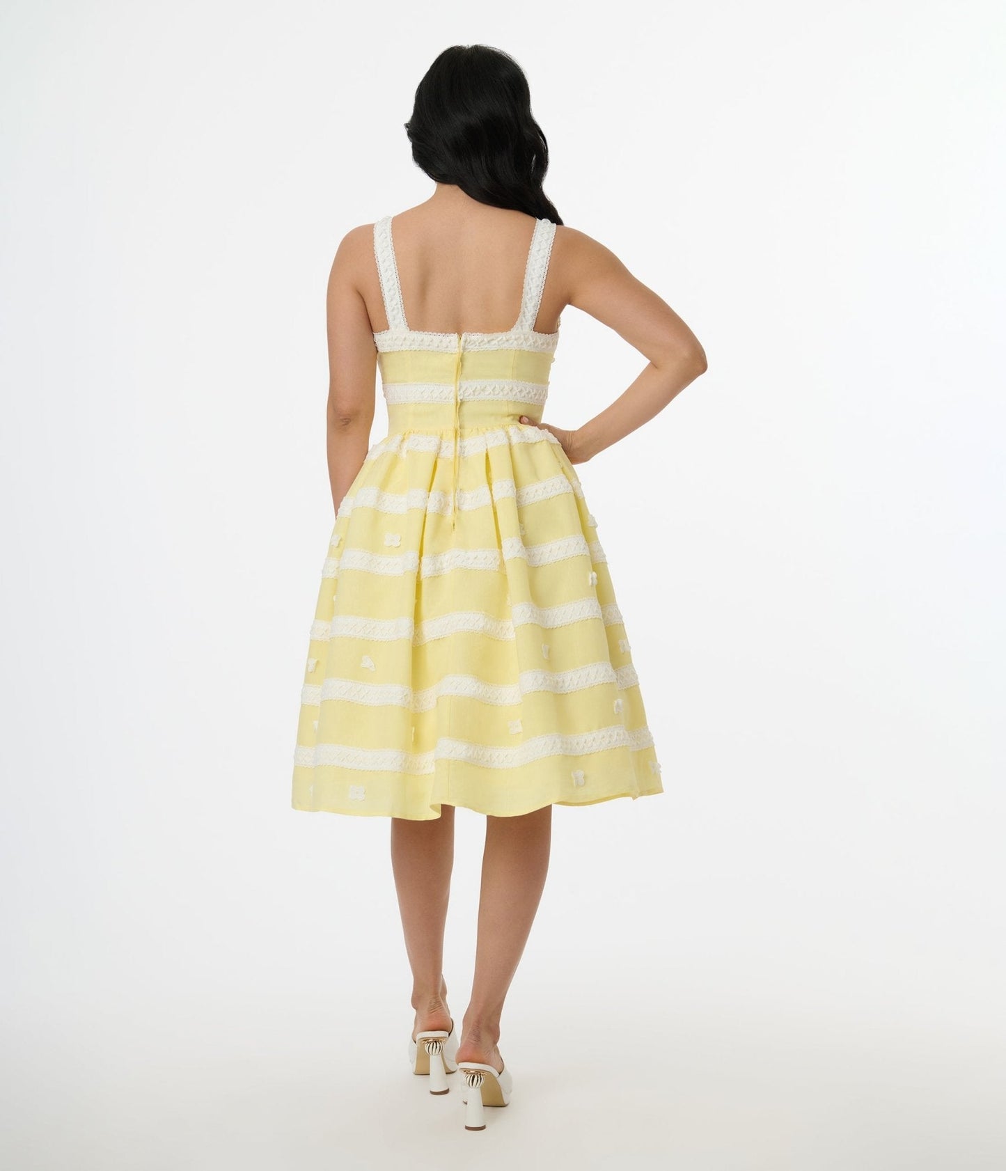 Unique Vintage Lemon Merengue & White Lace Sundress