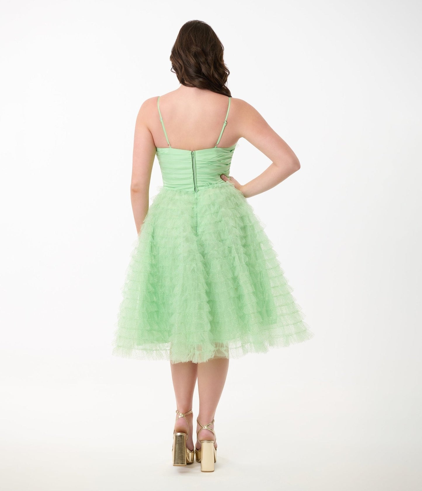 Unique Vintage Mint Green Glitter Tulle Cupcake Swing Dress