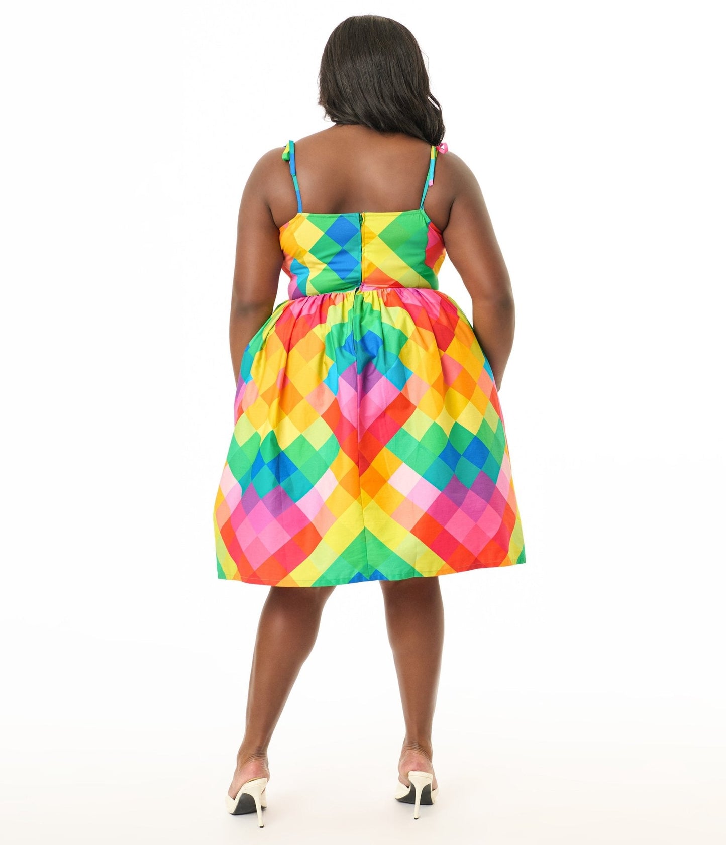 Unique Vintage Plus Size 1950s Rainbow Chevron Cotton Bobbie Swing Dress