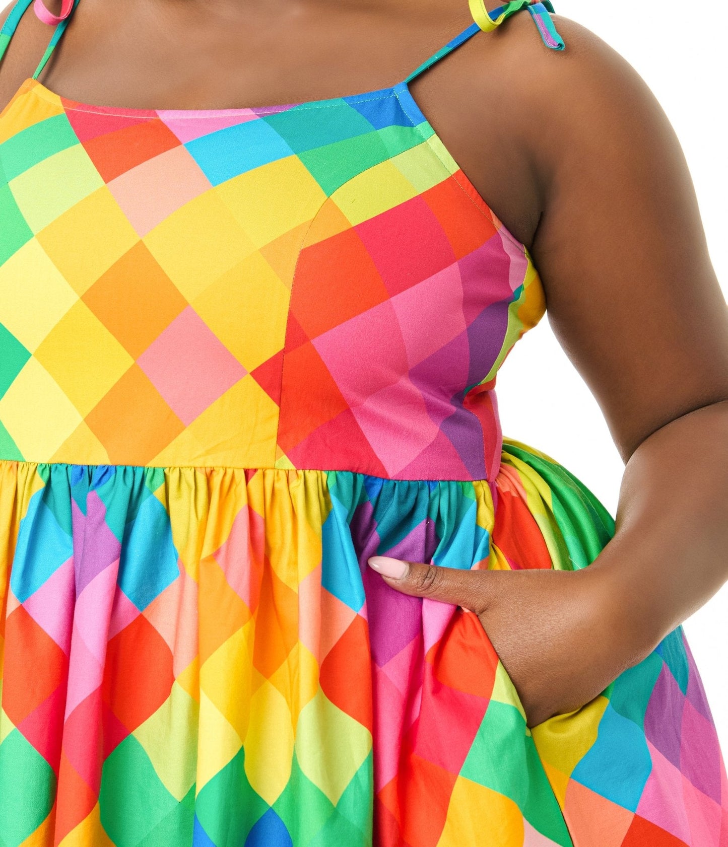 Unique Vintage Plus Size 1950s Rainbow Chevron Cotton Bobbie Swing Dress