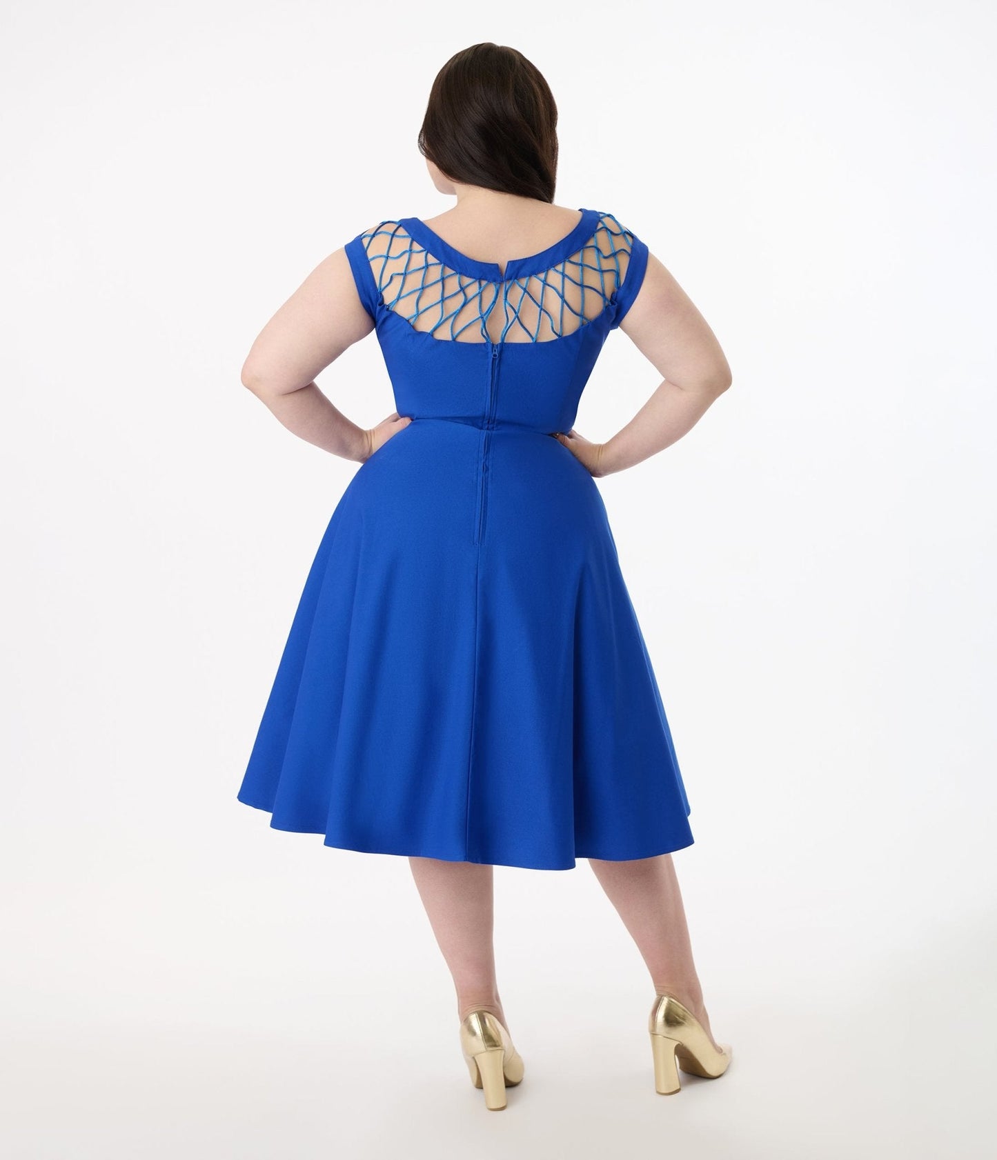 Unique Vintage Plus Size 1950s Royal Blue Diamond Cable Swing Dress