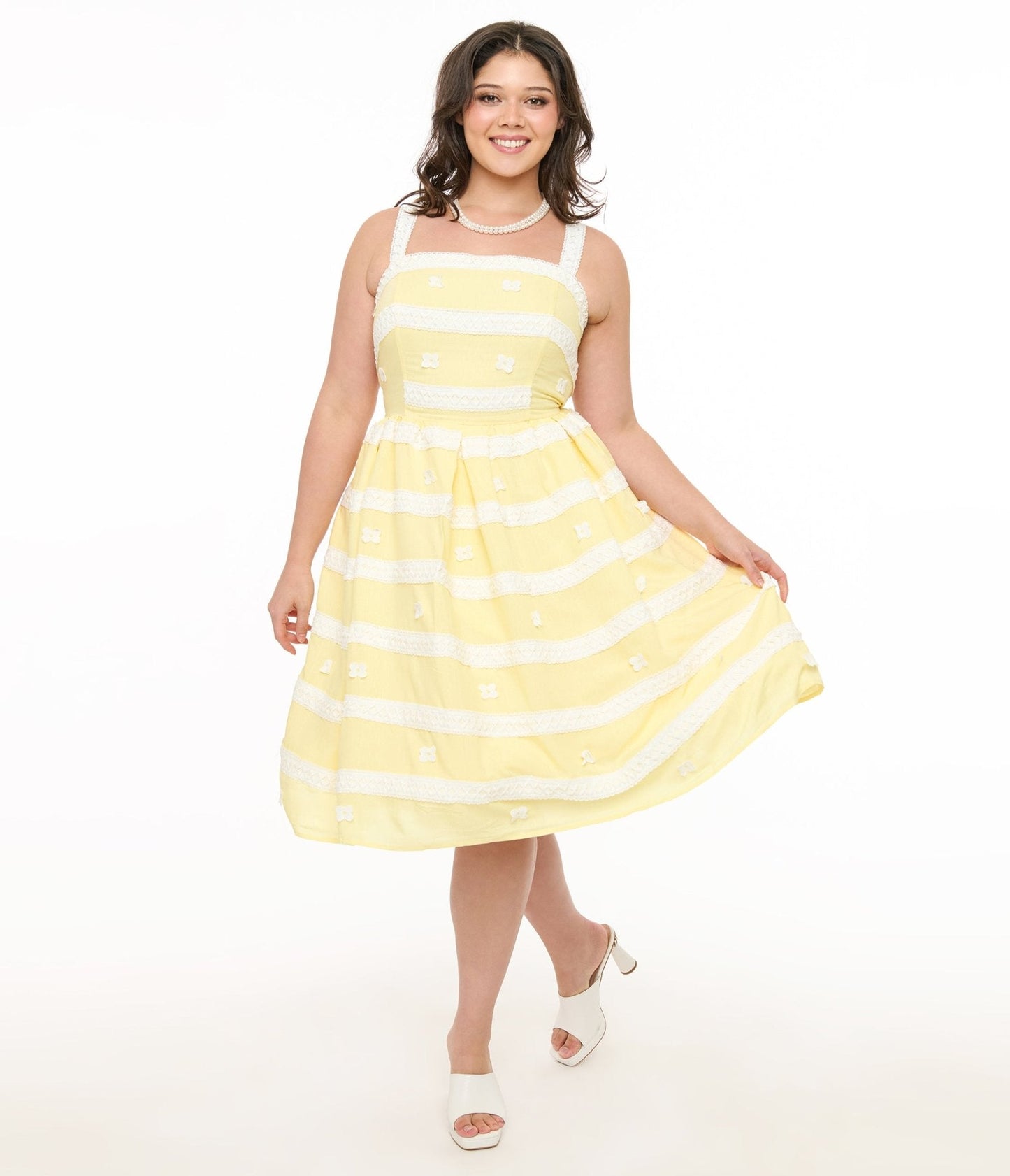 Unique Vintage Plus Size Lemon Merengue & White Lace Sundress