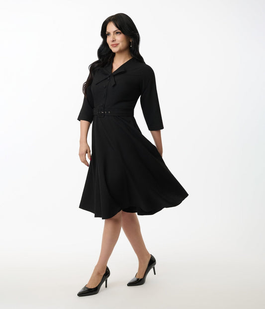 Heart My Closet 1950s Black Belted Willow Swing Dress