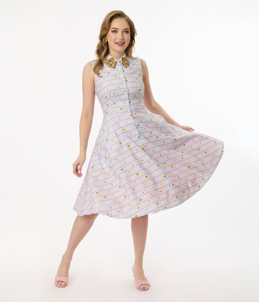 Disney Bambi Collection by Unique Vintage Lavender Spring Plaid Darlene Swing Dress