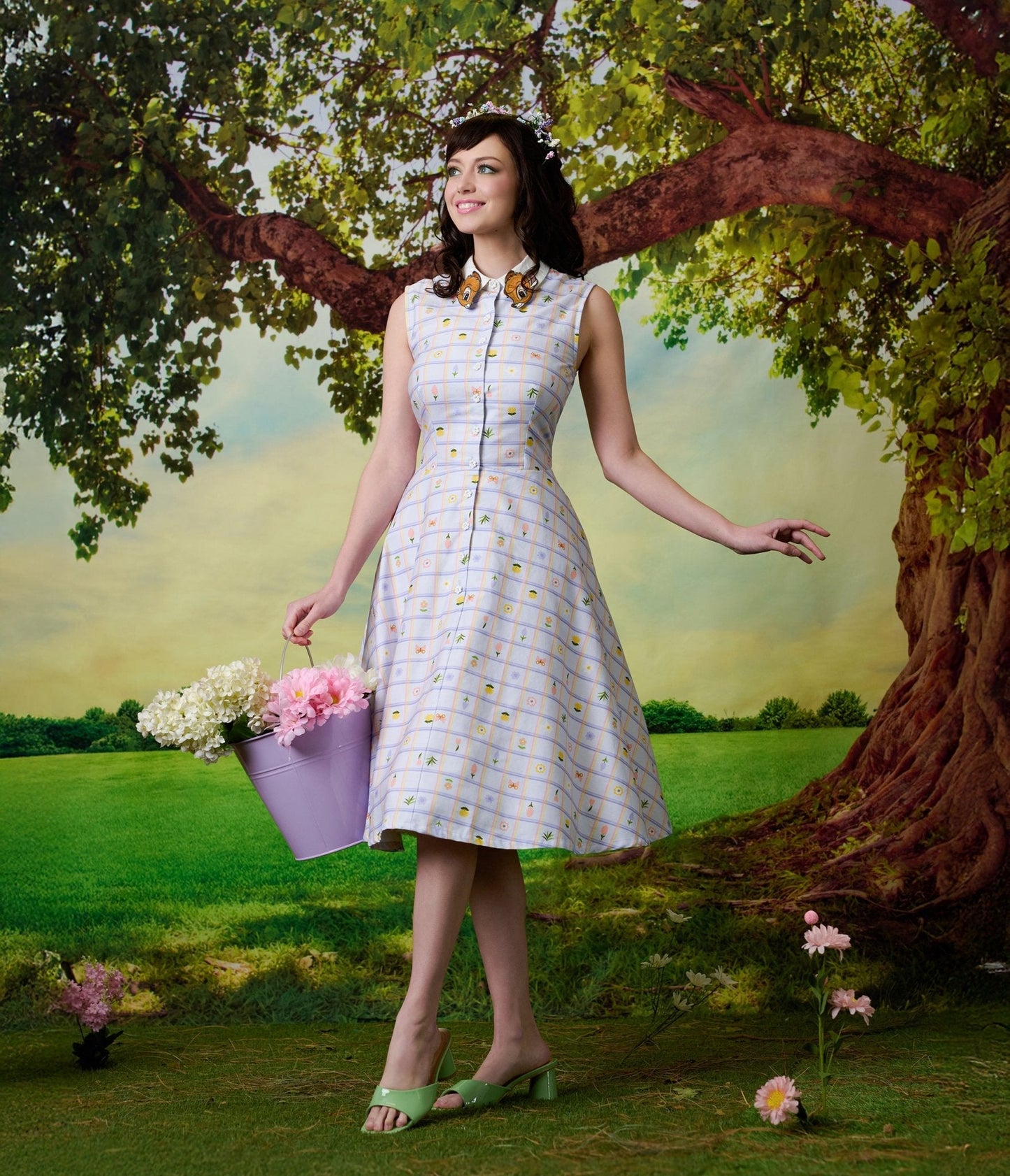 Disney Bambi Collection by Unique Vintage Lavender Spring Plaid Darlene Swing Dress
