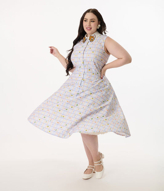 Disney Bambi Collection by Unique Vintage Plus Size Lavender Spring Plaid Darlene Swing Dress