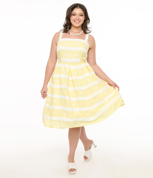 Unique Vintage Plus Size Lemon Merengue & White Lace Sundress